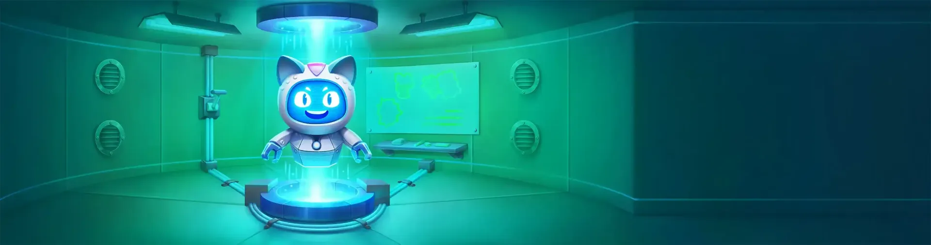 RoboCat Casino εφαρμογή Android και iOS με robot cat mascot